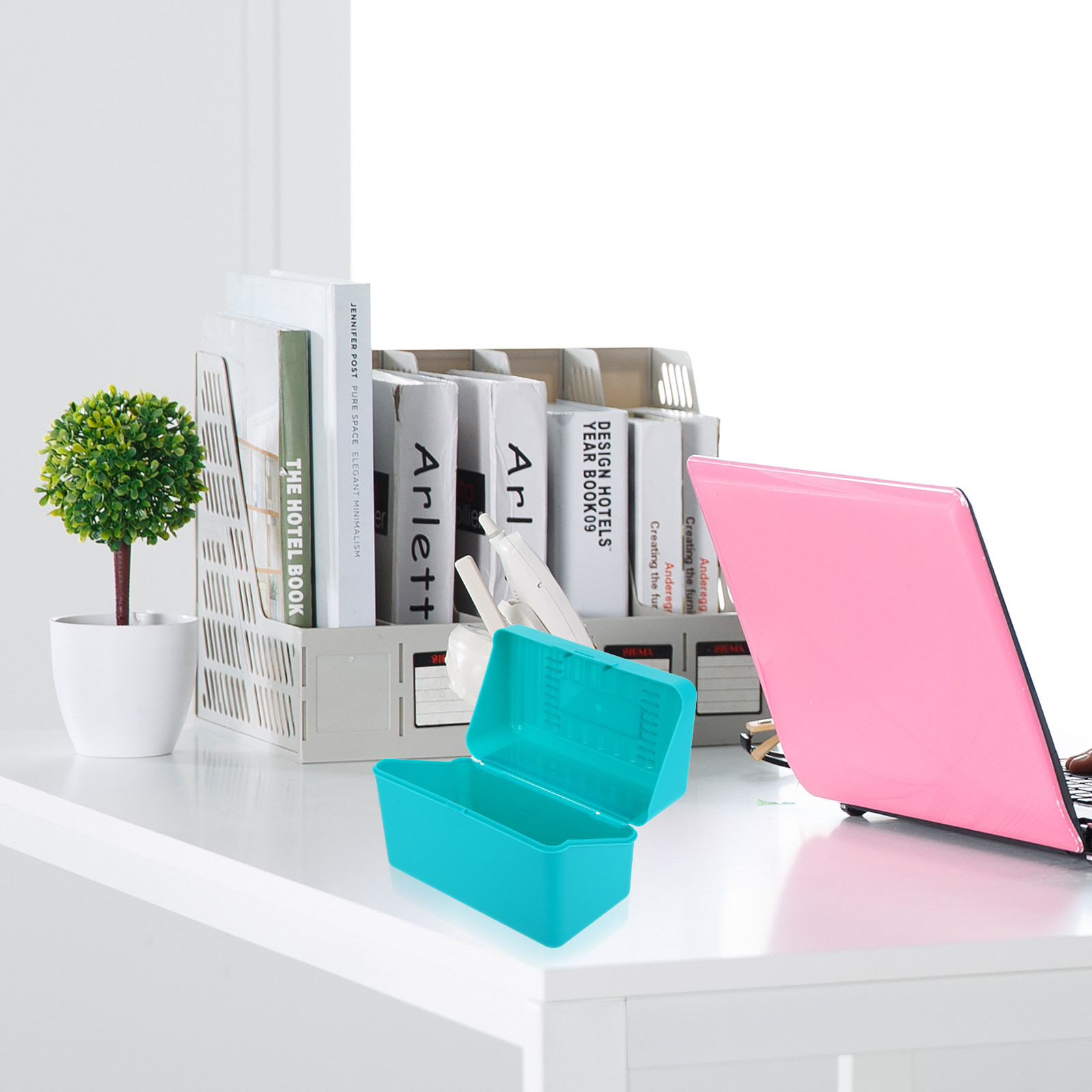Index Card Holder - กล่องเก็บบัตรดัชนีพลาสติก 4 ชิ้น สำหรับจัดเก็บบัตรโน้ต บัตรแฟลชการ์ด ใช้ในสำนักงานและบ้าน