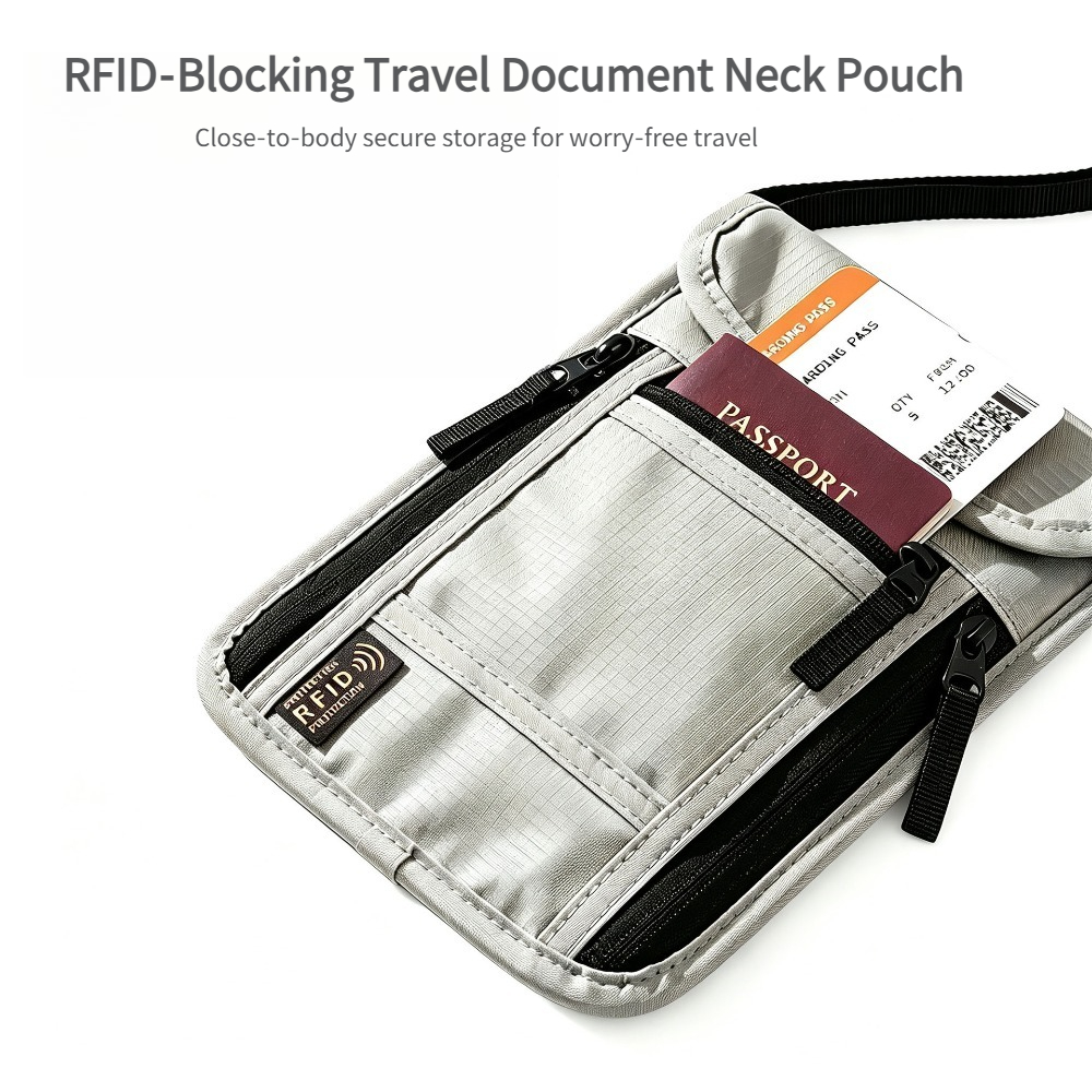 Index Card Holder - กระเป๋าใส่พาสปอร์ตแบบคล้องคอสำหรับเดินทาง ป้องกัน RFID พร้อมสายคล้องคอปรับได้ เพื่อเก็บเงินสด บัตรเครดิต