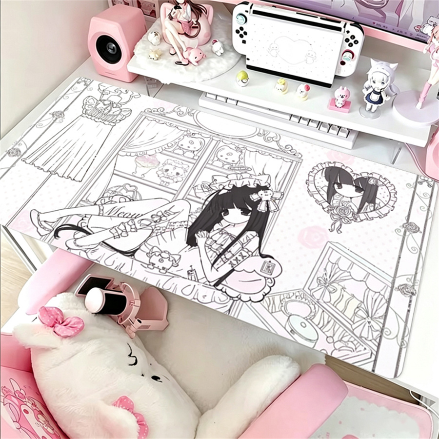 แผ่นรองเมาส์หนังลายอนิเมะสีชมพ - Leather Desk Pad บทวิจารณ์และราคา