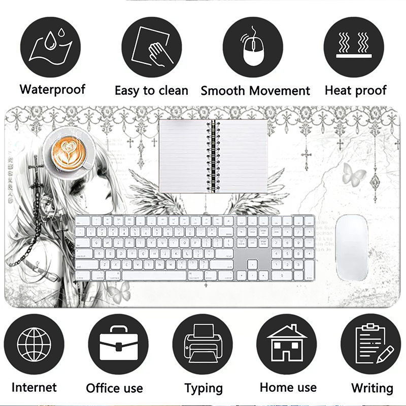 แผ่นรองเมาส์หนังสีดำสีขาวอะนิเ - Leather Desk Pad บทวิจารณ์และราคา